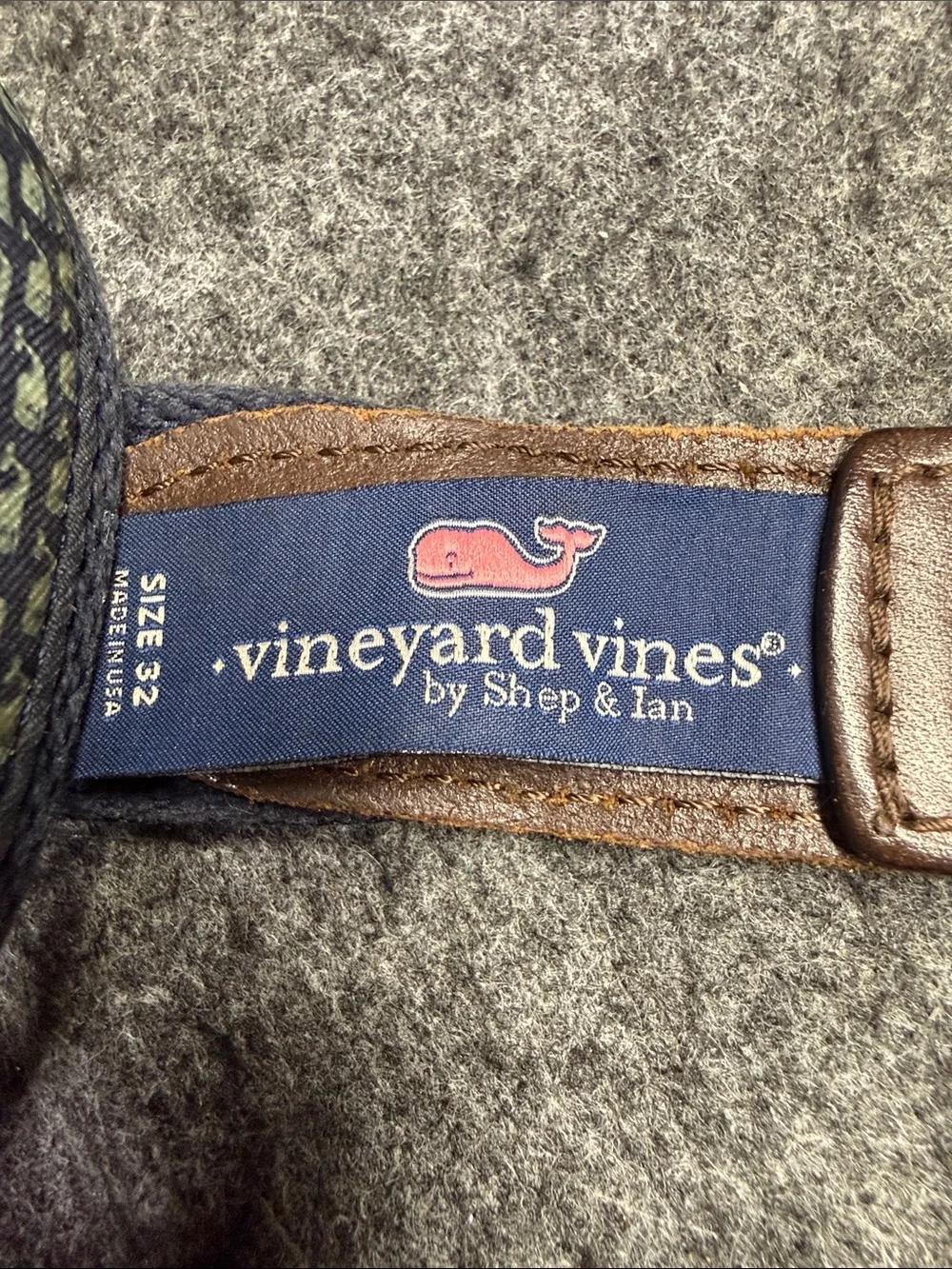 Vineyard Vines Blue Woven Belt with Brown Leather Trim